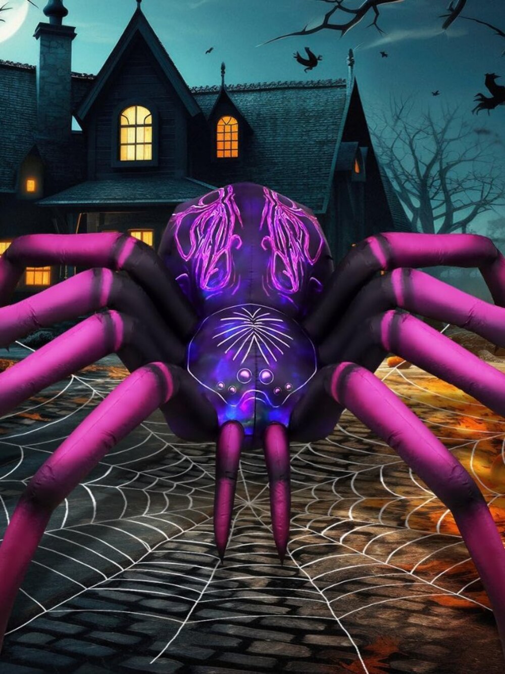 9 FT Long Halloween Inflatables Purple Gradient Spider Outdoor Decorations